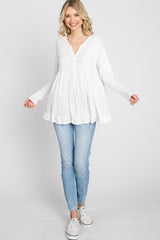 Ivory Button Accent Long Sleeve Top