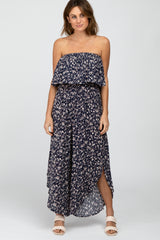 Navy Floral Strapless Asymmetrical Hem Jumpsuit