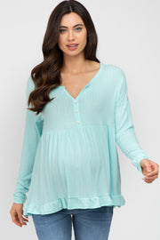 Aqua Button Accent Long Sleeve Maternity Top