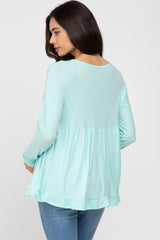 Aqua Button Accent Long Sleeve Maternity Top