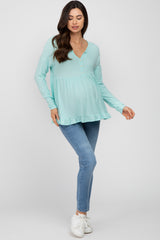 Aqua Button Accent Long Sleeve Maternity Top