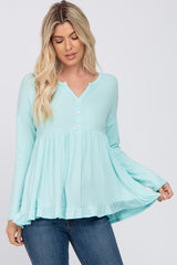 Aqua Button Accent Long Sleeve Maternity Top