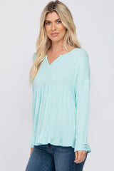 Aqua Button Accent Long Sleeve Top