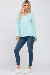 Aqua Button Accent Long Sleeve Top