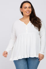 Ivory Button Accent Long Sleeve Plus Top