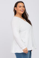 Ivory Button Accent Long Sleeve Plus Top