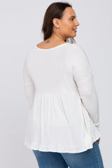 Ivory Button Accent Long Sleeve Plus Top