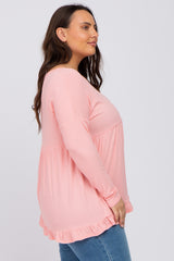 Pink Button Accent Long Sleeve Plus Top