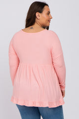 Pink Button Accent Long Sleeve Plus Top