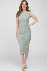 Mint Green Ribbed Flutter Accent Maternity Midi Dress