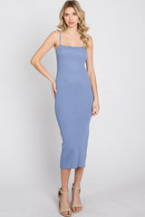 Periwinkle Ribbed Square Neck Side Slit Midi Dress