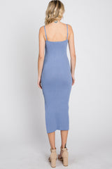 Periwinkle Ribbed Square Neck Side Slit Midi Dress