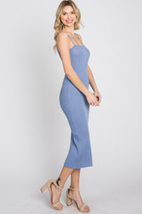 Periwinkle Ribbed Square Neck Side Slit Midi Dress