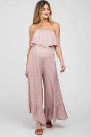 Mauve Floral Strapless Ruffle Hem Maternity Jumpsuit