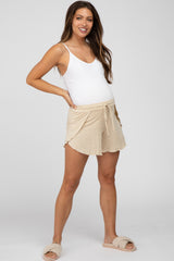 Beige Tulip Drawstring Maternity Lounge Shorts