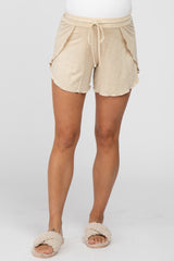 Beige Tulip Drawstring Maternity Lounge Shorts