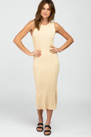 Yellow Ribbed Sleeveless Back Cutout Midi Dress