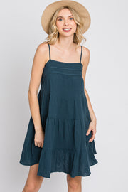 Dark Teal Gauze Tiered Dress