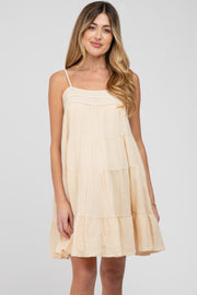 Cream Gauze Tiered Maternity Dress