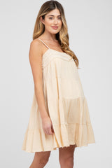 Cream Gauze Tiered Maternity Dress