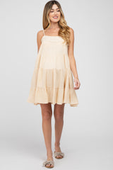 Cream Gauze Tiered Maternity Dress