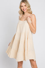 Cream Gauze Tiered Maternity Dress