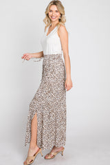 Cream Animal Print Tie Front Maxi Skirt