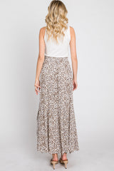 Cream Animal Print Tie Front Maxi Skirt