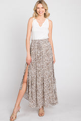 Cream Animal Print Tie Front Maxi Skirt