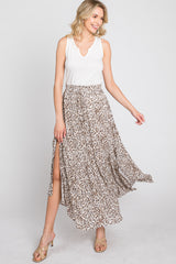 Cream Animal Print Tie Front Maxi Skirt