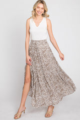 Cream Animal Print Tie Front Maxi Skirt