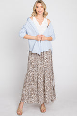 Cream Animal Print Tie Front Maxi Skirt