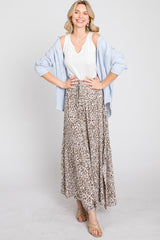 Cream Animal Print Tie Front Maxi Skirt