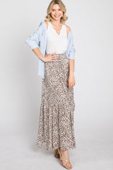 Cream Animal Print Tie Front Maxi Skirt