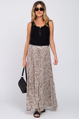 Cream Animal Print Tie Front Maternity Maxi Skirt