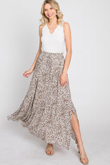 Cream Animal Print Tie Front Maxi Skirt