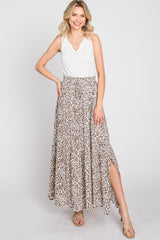 Cream Animal Print Tie Front Maxi Skirt