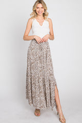 Cream Animal Print Tie Front Maxi Skirt