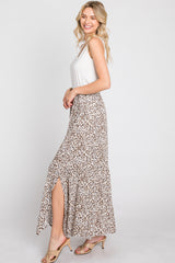 Cream Animal Print Tie Front Maxi Skirt