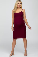 Burgundy Ribbed Fitted Maternity Dress