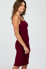 Burgundy Ribbed Fitted Dress