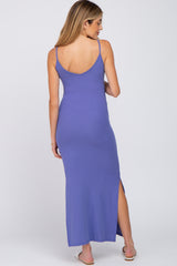 Violet Ribbed Side Slit Maternity Maxi Dress