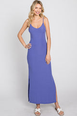 Violet Ribbed Side Slit Maternity Maxi Dress