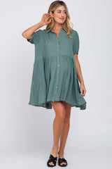 Teal Tiered Button Down Maternity Dress