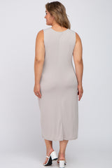 Grey Sleeveless Gathered Waist Plus Maternity Midi Dress