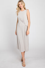 Grey Sleeveless Gathered Waist Maternity Midi Dress