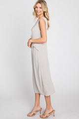 Grey Sleeveless Gathered Waist Midi Dress