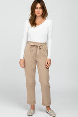 Beige Waist Tie Cuffed Pants