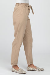 Beige Waist Tie Cuffed Pants