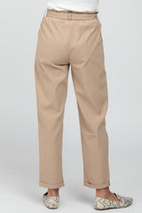 Beige Waist Tie Cuffed Pants